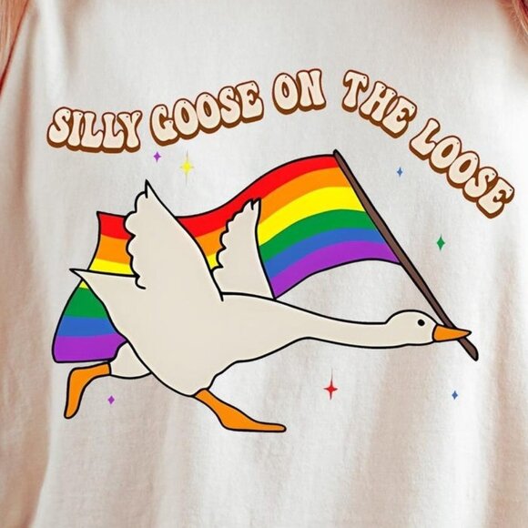Rainbow Silly Goose T-shirt, Retro Pride Shirt - Picture 2 of 3
